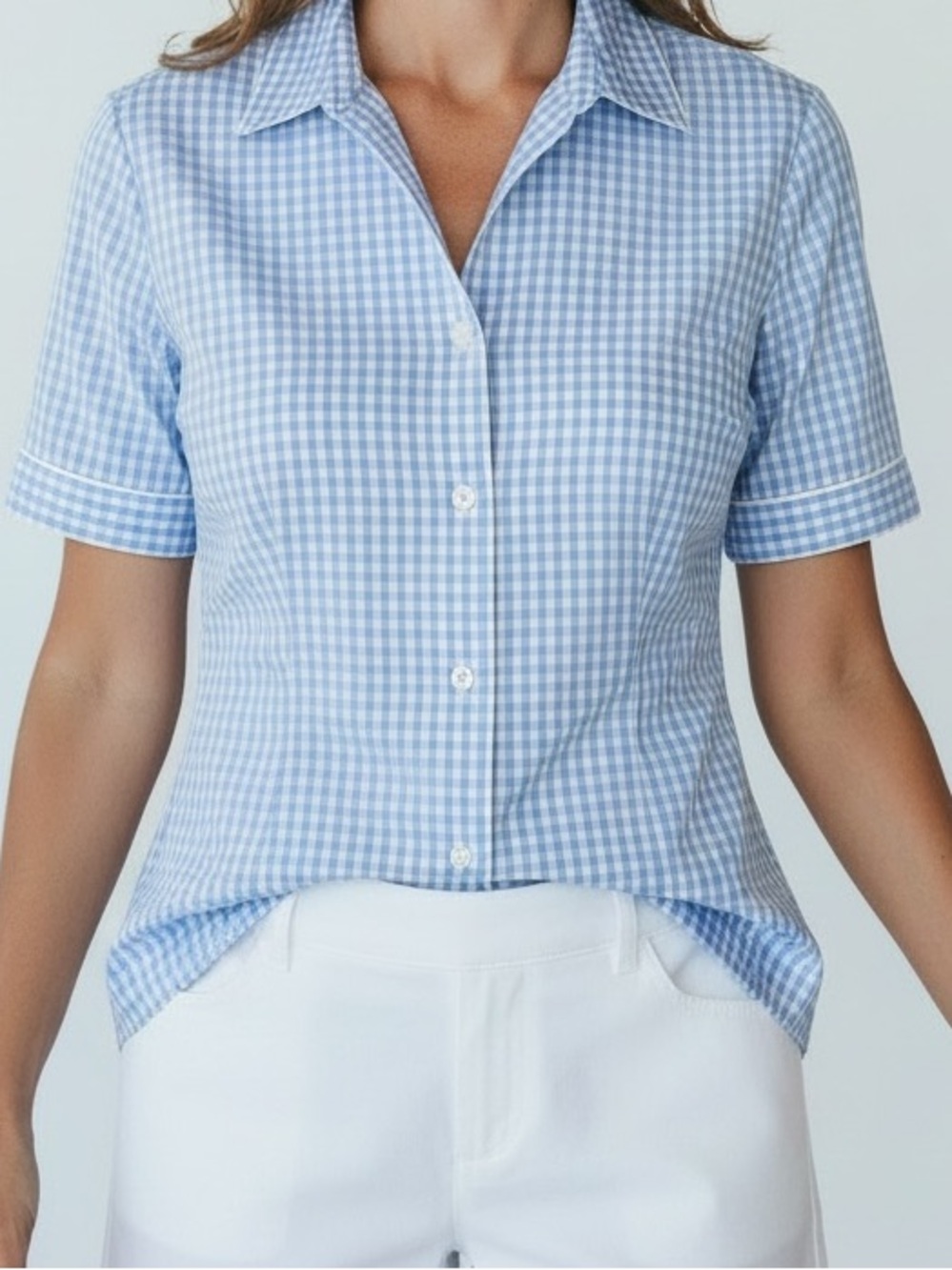 Gorsuch Renie Gingham Checked Short Sleeve Button Front Blouse Top Small
